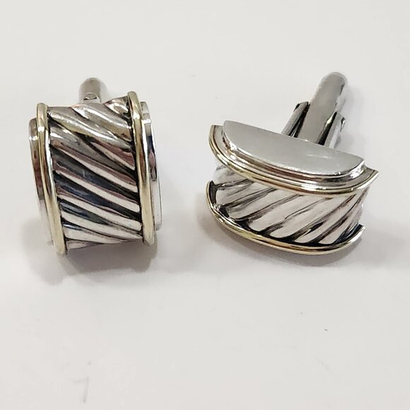 David Yurman 14K Solid Gold/Sterling Silver Cable Cigar Band Cufflinks - Picture 8 of 10